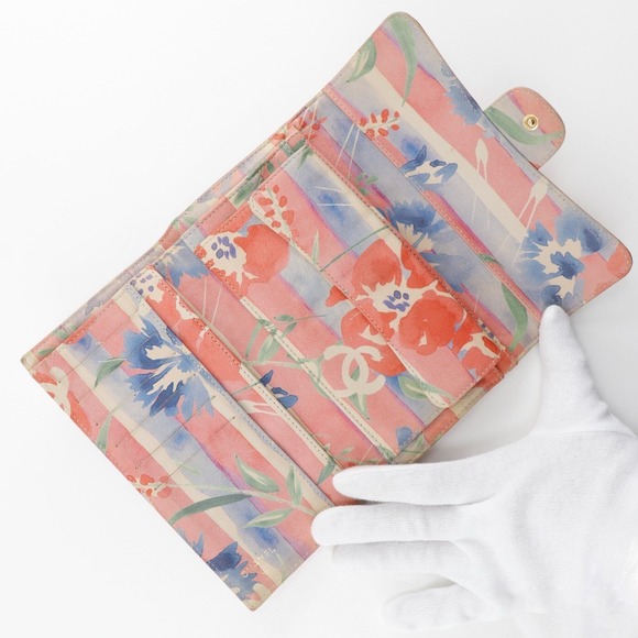 CHANEL Matelasse long wallet here mark floral lambskin pink flower - Picture 5 of 8